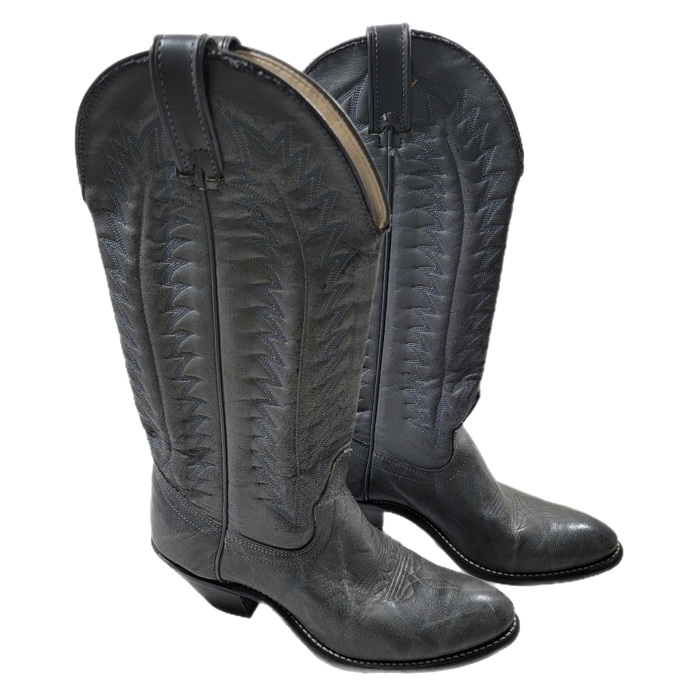 Vintage Laredo Women Size 6.5 M  Leather Gray Blue Cowboy Boot Vintage USA Made